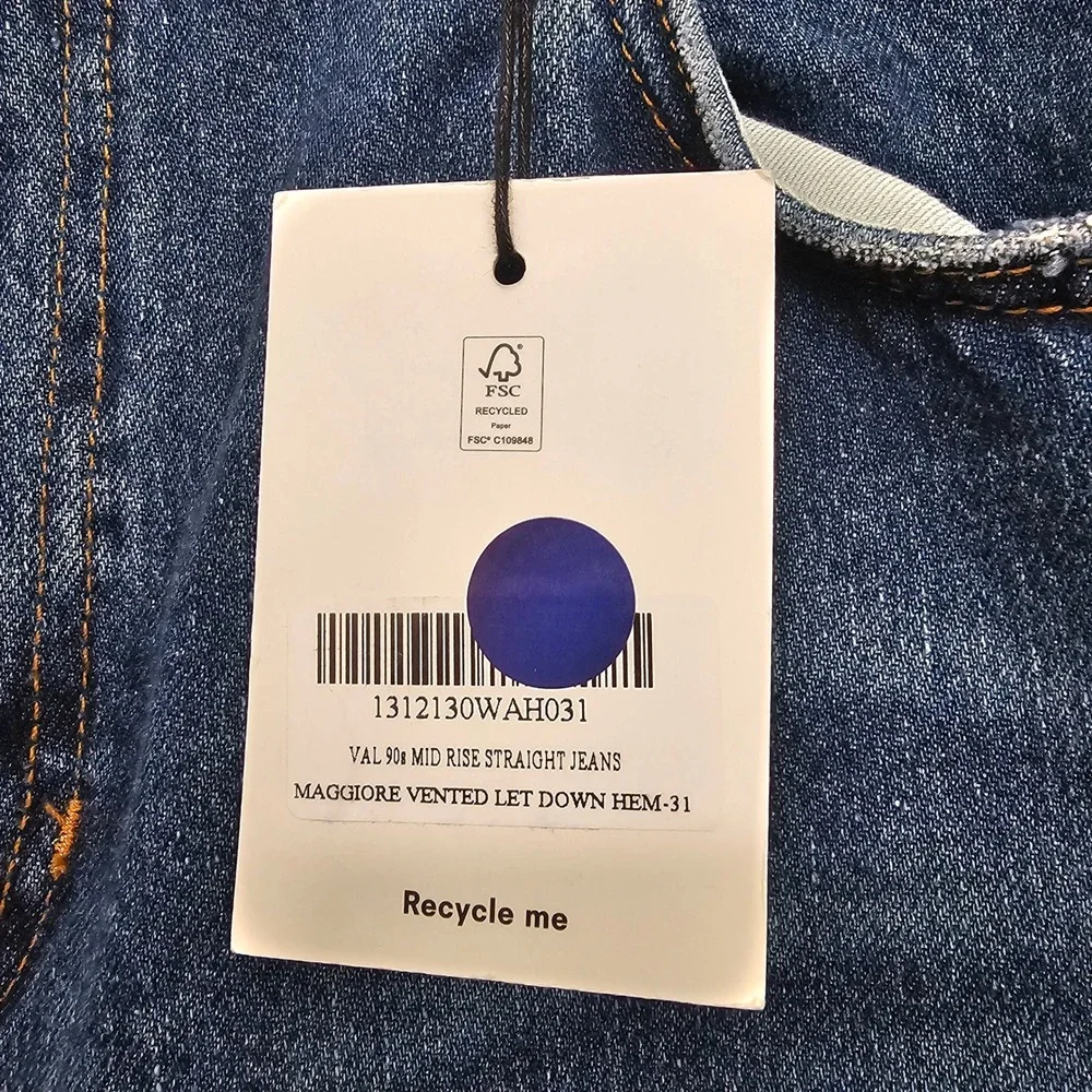Reformation Val 90s Mid Rise Straight Jeans 31 Blue Vented Let Down Hem NWT